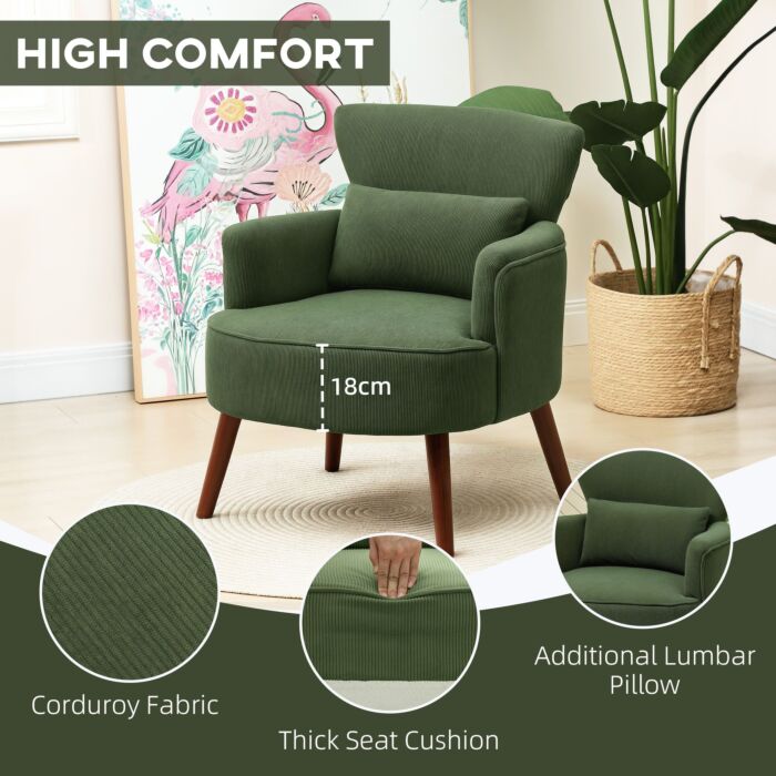 Homcom Corduroy Retro Accent Chair - Green