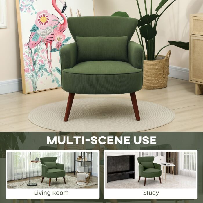 Homcom Corduroy Retro Accent Chair - Green