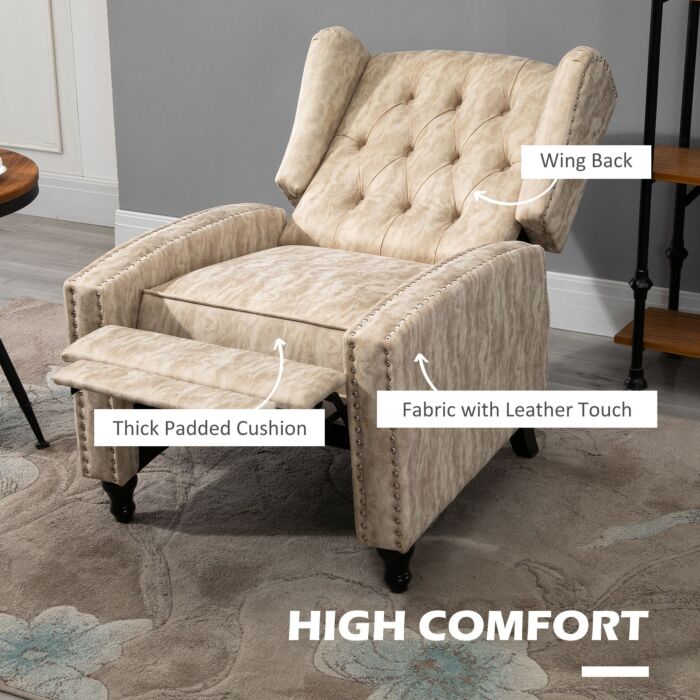Homcom Studded Upholstered Reclining Armchair W/ Retractable Footrest Beige