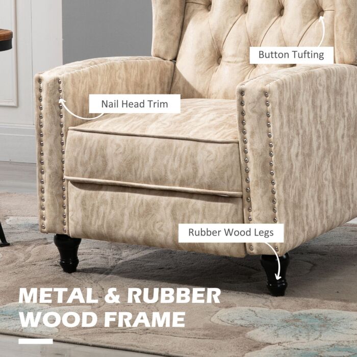 Homcom Studded Upholstered Reclining Armchair W/ Retractable Footrest Beige