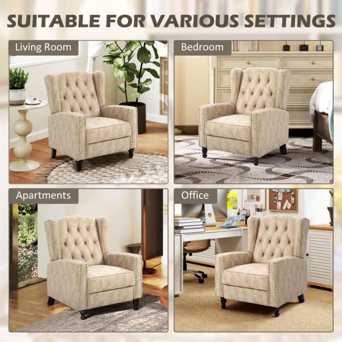 Homcom Studded Upholstered Reclining Armchair W/ Retractable Footrest Beige