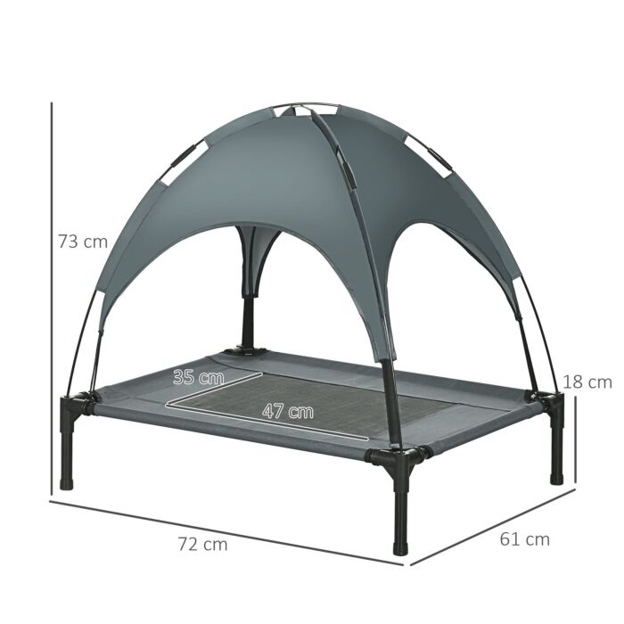 Pawhut Raised Dog Bed Waterproof Elevated Pet Cot With Breathable Mesh Uv Protection Canopy Grey, For Medium Dogs, 76 X 61 X 73cm