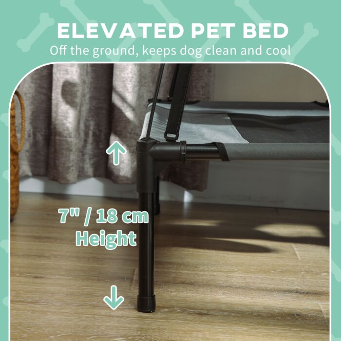 Pawhut Raised Dog Bed Waterproof Elevated Pet Cot With Breathable Mesh Uv Protection Canopy Grey, For Medium Dogs, 76 X 61 X 73cm