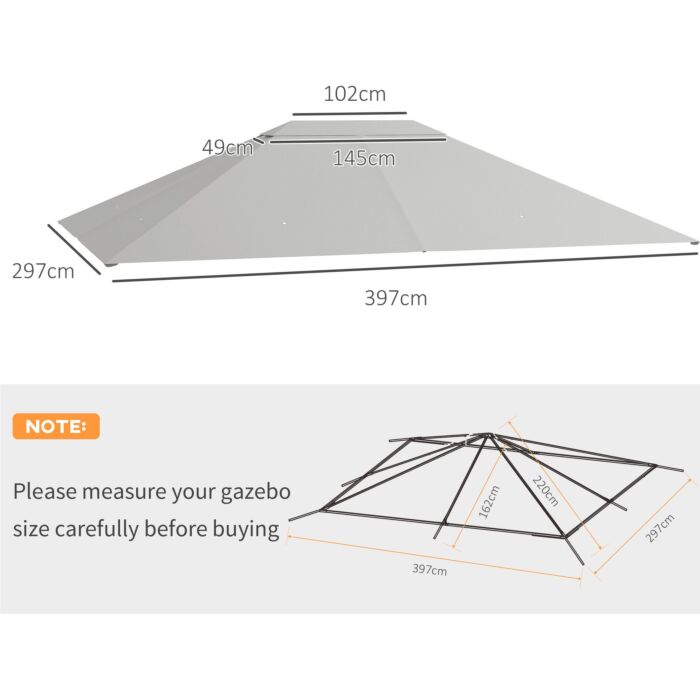 Outsunny 3 X 4m Gazebo Canopy Replacement Cover, Gazebo Roof Replacement (top Cover Only), Light Grey