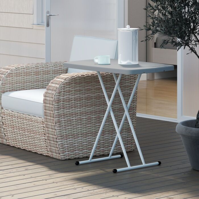 Outsunny Portable Folding Coffee Table, Height Adjustable Garden Table Bistro Table With Hdpe Top And Metal Frame For Balcony Poolside Deck, Charcoal Grey
