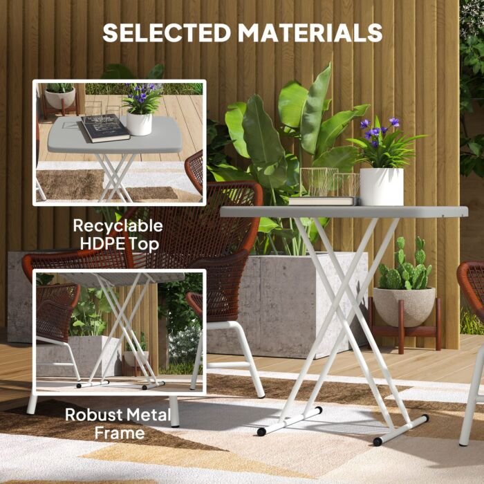 Outsunny Portable Folding Coffee Table, Height Adjustable Garden Table Bistro Table With Hdpe Top And Metal Frame For Balcony Poolside Deck, Charcoal Grey