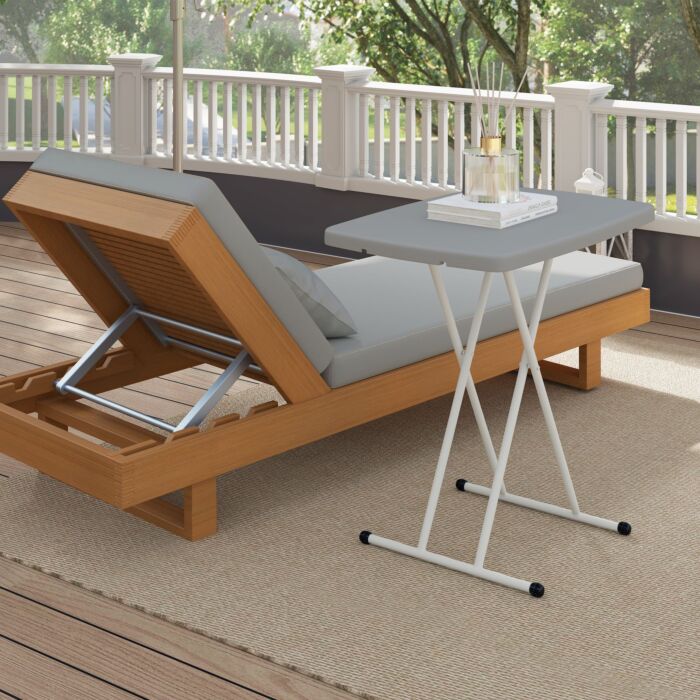 Outsunny Portable Folding Coffee Table, Height Adjustable Garden Table Bistro Table With Hdpe Top And Metal Frame For Balcony Poolside Deck, Charcoal Grey