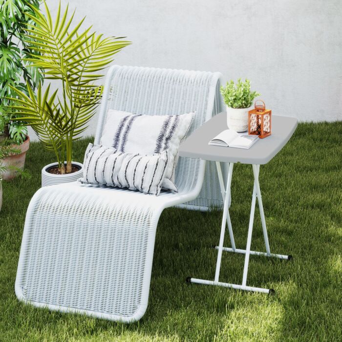 Outsunny Portable Folding Coffee Table, Height Adjustable Garden Table Bistro Table With Hdpe Top And Metal Frame For Balcony Poolside Deck, Charcoal Grey