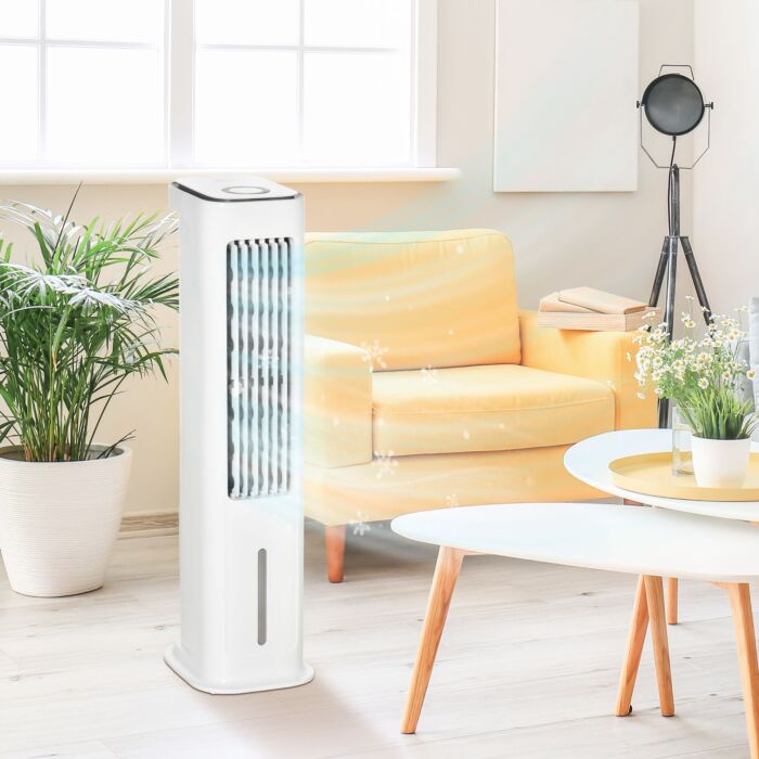 Homcom Evaporative Air Cooler, Oscillating Ice Cooling Fan With 3 Modes, 3 Speeds, Remote Control, Timer, And Oscillation, White