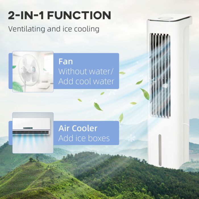 Homcom Evaporative Air Cooler, Oscillating Ice Cooling Fan With 3 Modes, 3 Speeds, Remote Control, Timer, And Oscillation, White