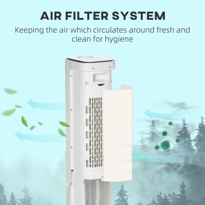 Homcom Evaporative Air Cooler, Oscillating Ice Cooling Fan With 3 Modes, 3 Speeds, Remote Control, Timer, And Oscillation, White