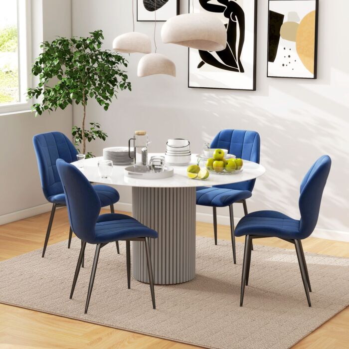 Homcom Set Of Four Flannel Relaxed Tub Dining Chairs - Dark Blue