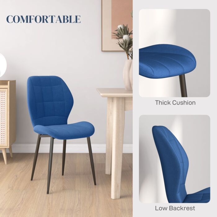 Homcom Set Of Four Flannel Relaxed Tub Dining Chairs - Dark Blue
