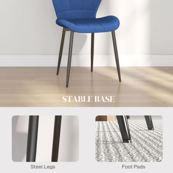 Homcom Set Of Four Flannel Relaxed Tub Dining Chairs - Dark Blue
