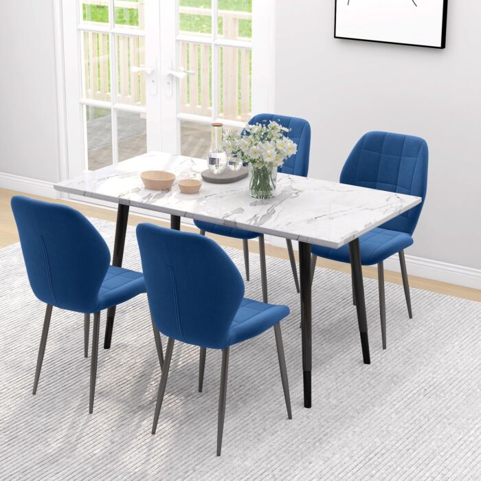Homcom Set Of Four Flannel Relaxed Tub Dining Chairs - Dark Blue