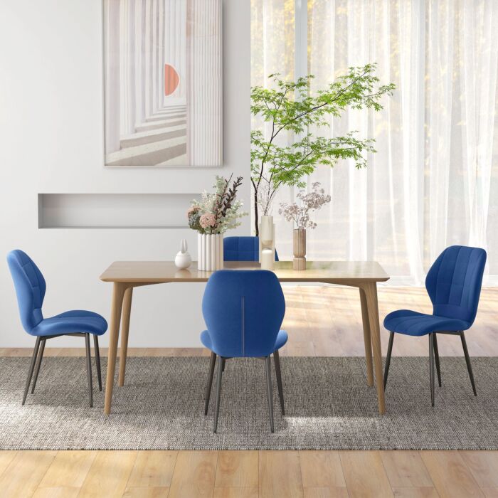 Homcom Set Of Four Flannel Relaxed Tub Dining Chairs - Dark Blue