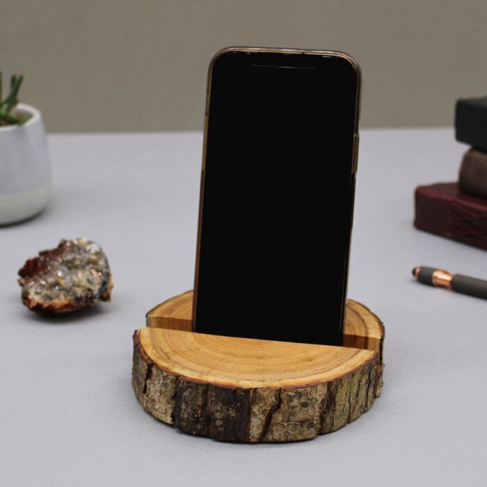 Small Log Phone Holder (full Slice) - Natural