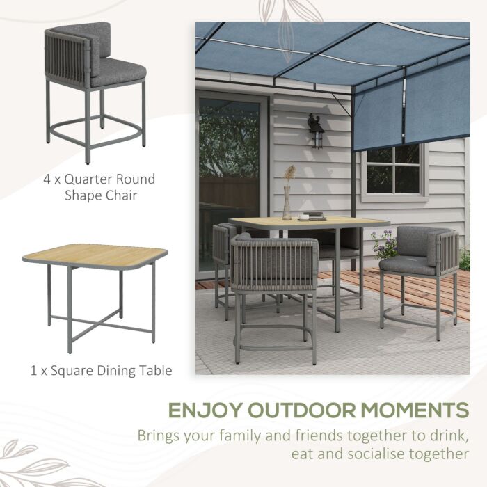 Outsunny 5 Pieces Pe Rattan Dining Sets With Cushions, Space-saving Design Rattan Cube Garden Furniture With Stone Composite Board Top, Grey