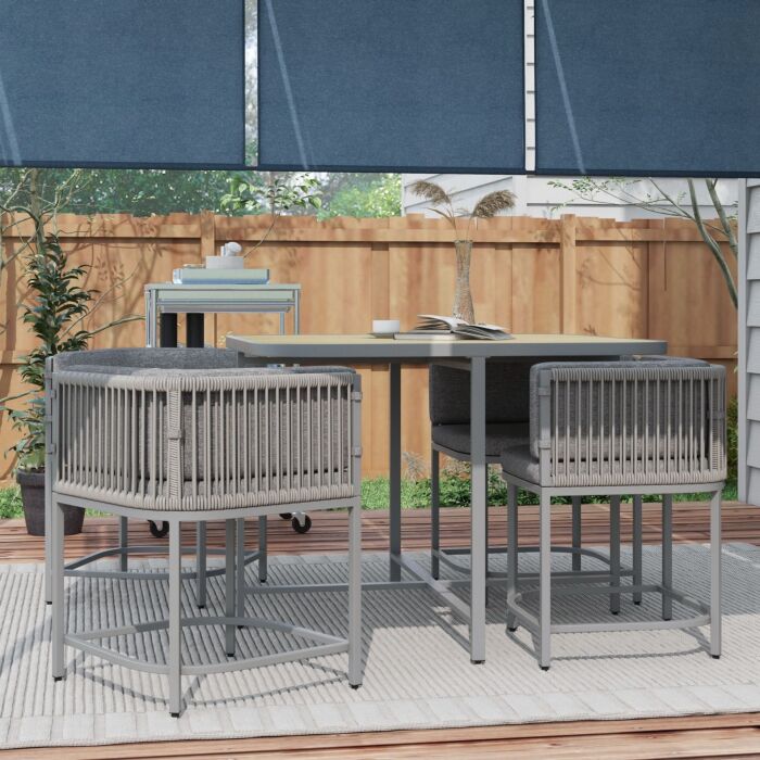 Outsunny 5 Pieces Pe Rattan Dining Sets With Cushions, Space-saving Design Rattan Cube Garden Furniture With Stone Composite Board Top, Grey