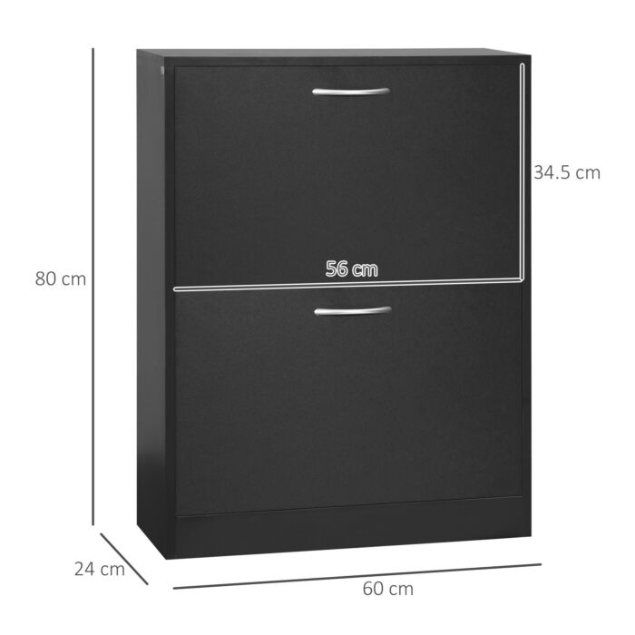 Homcom Shoe Cabinet Storage Cupboard 2-tier Wood Tipping Bucket Modern Hall Organizer With Drawer Adjustable Shelf Large-capacity Black