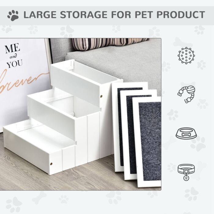 Pawhut 3 Step Wooden Carpeted Pet Stairs Ramp For Cats And Small Dogs With Non-slip Carpet & Small Footprint, White