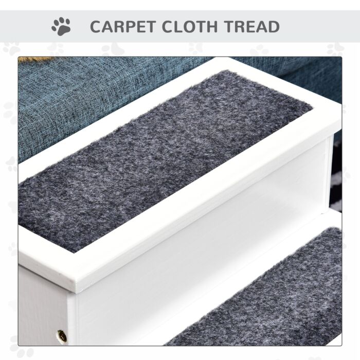 Pawhut 3 Step Wooden Carpeted Pet Stairs Ramp For Cats And Small Dogs With Non-slip Carpet & Small Footprint, White