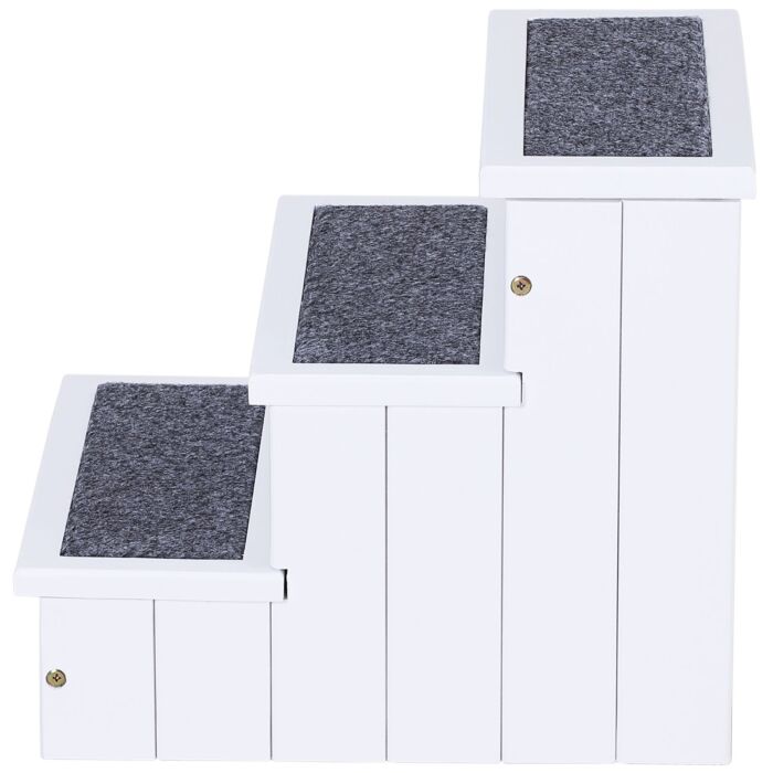 Pawhut 3 Step Wooden Carpeted Pet Stairs Ramp For Cats And Small Dogs With Non-slip Carpet & Small Footprint, White