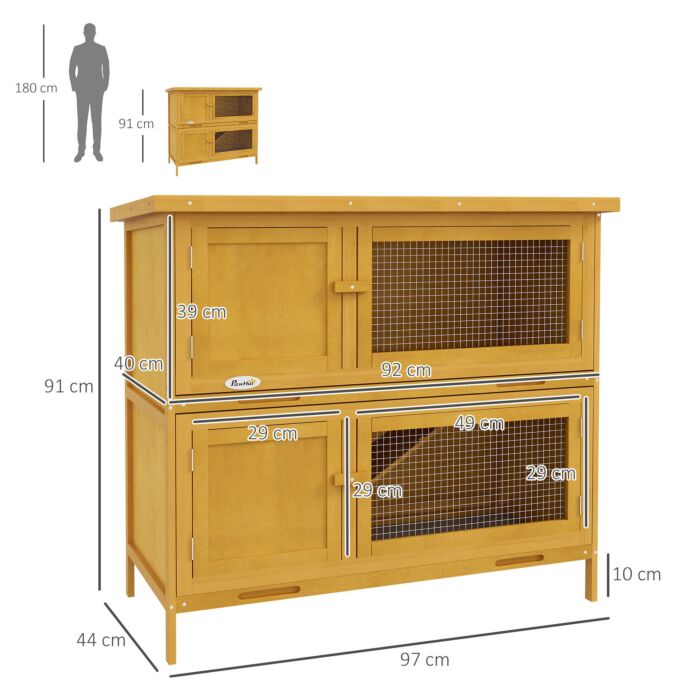 Pawhut Two-tier Rabbit Hutch, With Removable Trays, For 1-2 Rabbits - Brown
