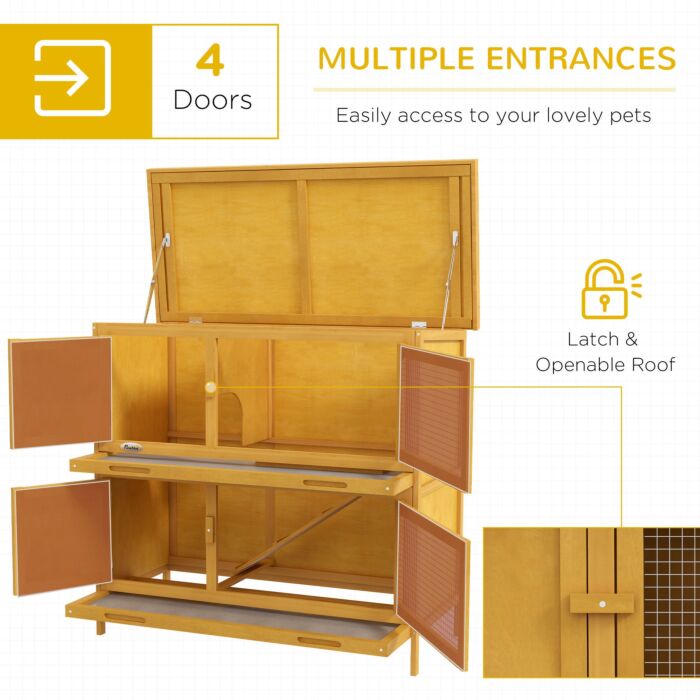 Pawhut Two-tier Rabbit Hutch, With Removable Trays, For 1-2 Rabbits - Brown