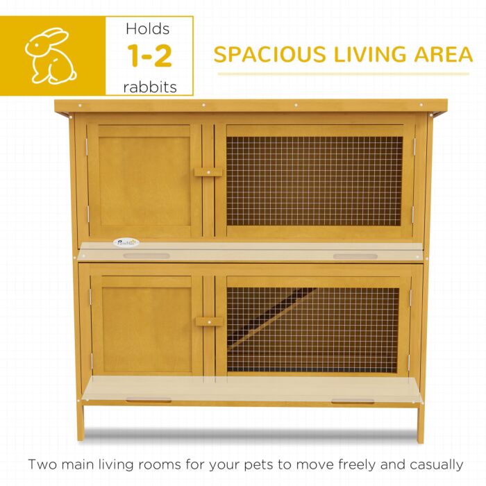 Pawhut Two-tier Rabbit Hutch, With Removable Trays, For 1-2 Rabbits - Brown