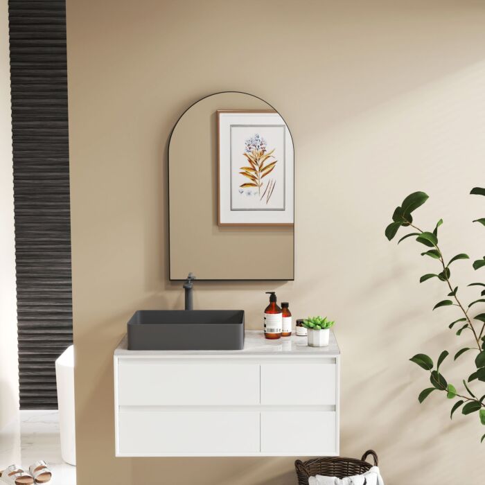 Homcom 60 X 90cm Arched Home Mirror - Black