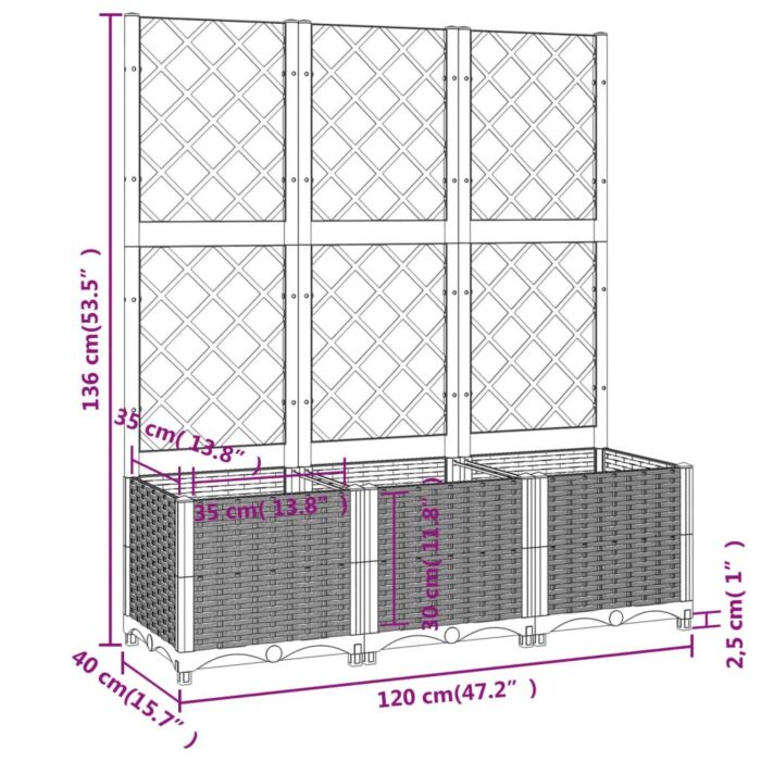 Vidaxl Garden Planter With Trellis Blue Grey 120x40x136 Cm Pp
