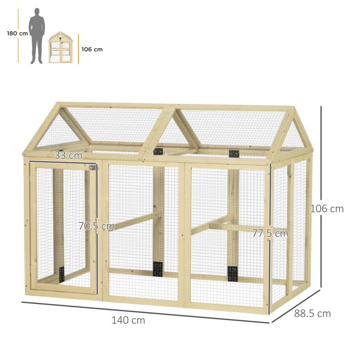 Pawhut Large Chicken Run, Wooden Chicken Coop, With Combinable Design - Natural Wood Finish