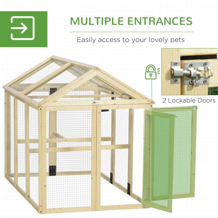 Pawhut Large Chicken Run, Wooden Chicken Coop, With Combinable Design - Natural Wood Finish