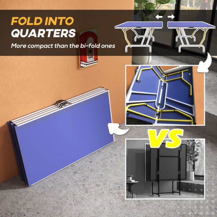 Sportnow 9ft Foldable Table Tennis Table, With Cover, Net, Paddles, Balls - Blue