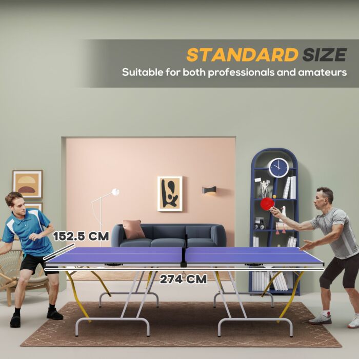 Sportnow 9ft Foldable Table Tennis Table, With Cover, Net, Paddles, Balls - Blue