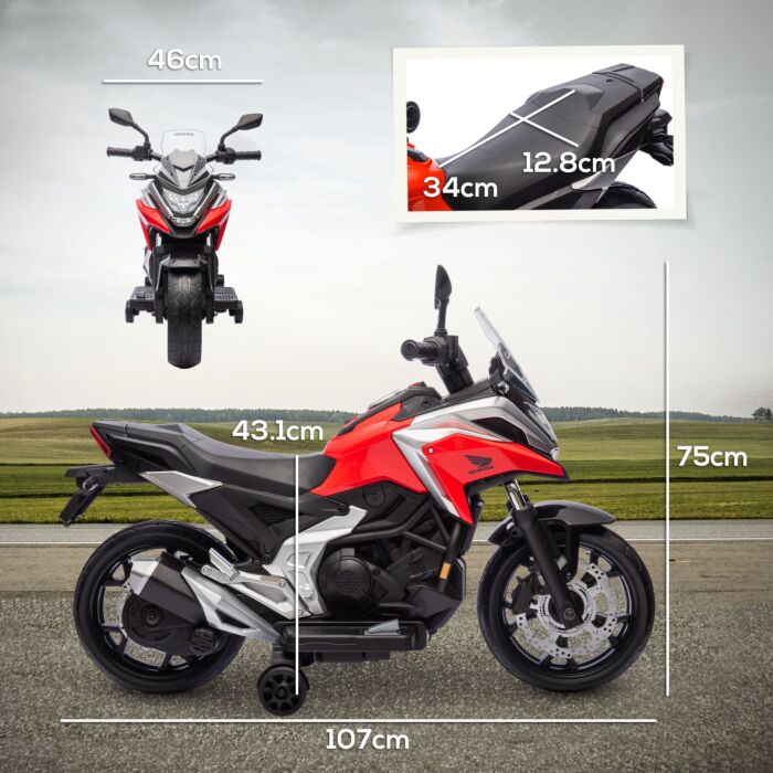 Aiyaplay 12v Honda Licensed Kids Electric Motorbike W/ Music, Headlights, Early Education Function, For 3-6 Years - Red