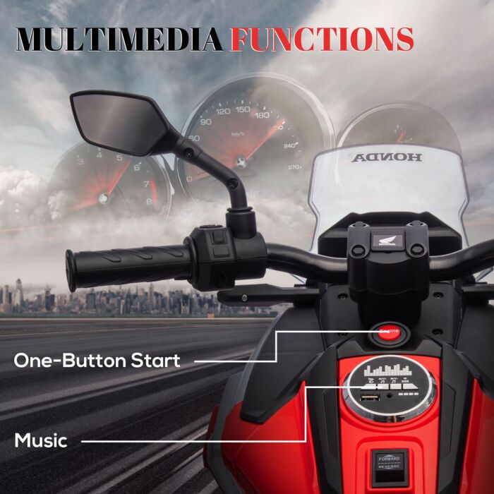Aiyaplay 12v Honda Licensed Kids Electric Motorbike W/ Music, Headlights, Early Education Function, For 3-6 Years - Red