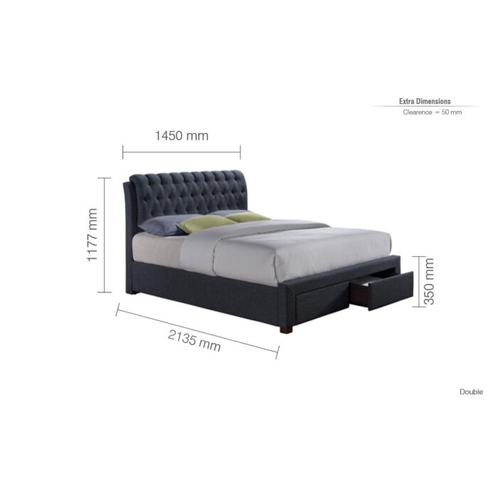 Valentino Double Bed Charcoal