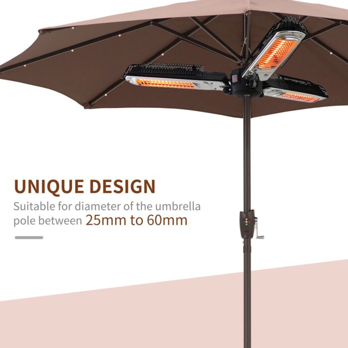Outsunny Electric Umbrella Parasol Mounted Infrared Heater 2000w Patio Gazebo Outdoor Use