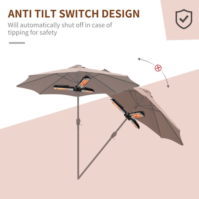 Outsunny Electric Umbrella Parasol Mounted Infrared Heater 2000w Patio Gazebo Outdoor Use