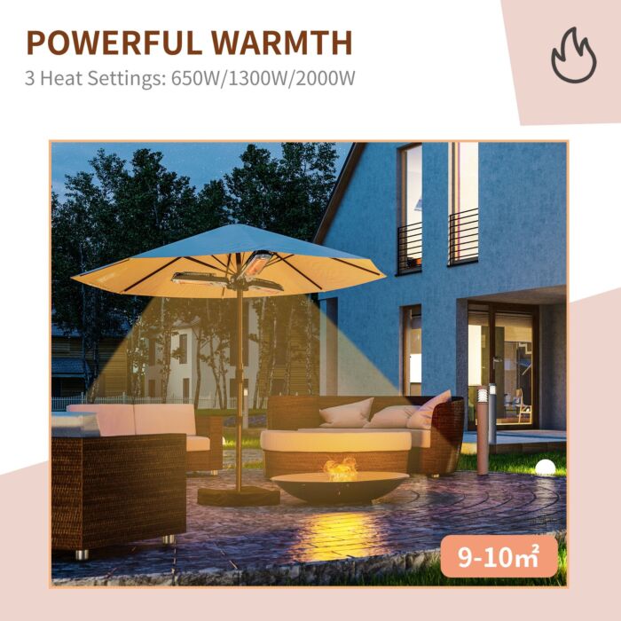 Outsunny Electric Umbrella Parasol Mounted Infrared Heater 2000w Patio Gazebo Outdoor Use