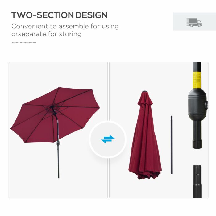 Outsunny Φ2.6m Umbrella Parasol-red