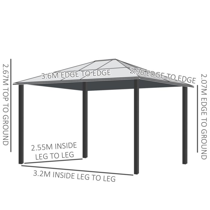 Outsunny 3 X 3.6 M Hardtop Gazebo Canopy With Polycarbonate Roof, Aluminium And Steel Frame, Nettings And Sidewalls, Khaki
