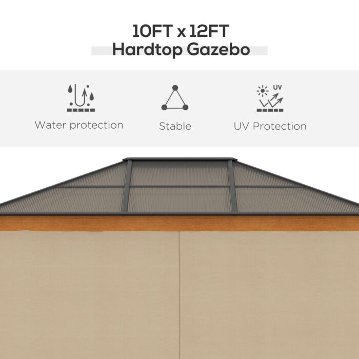 Outsunny 3 X 3.6 M Hardtop Gazebo Canopy With Polycarbonate Roof, Aluminium And Steel Frame, Nettings And Sidewalls, Khaki