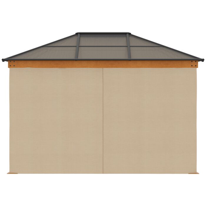 Outsunny 3 X 3.6 M Hardtop Gazebo Canopy With Polycarbonate Roof, Aluminium And Steel Frame, Nettings And Sidewalls, Khaki