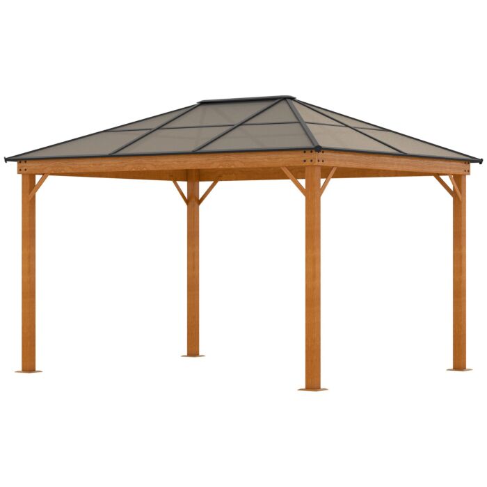 Outsunny 3 X 3.6 M Hardtop Gazebo Canopy With Polycarbonate Roof, Aluminium And Steel Frame, Nettings And Sidewalls, Khaki