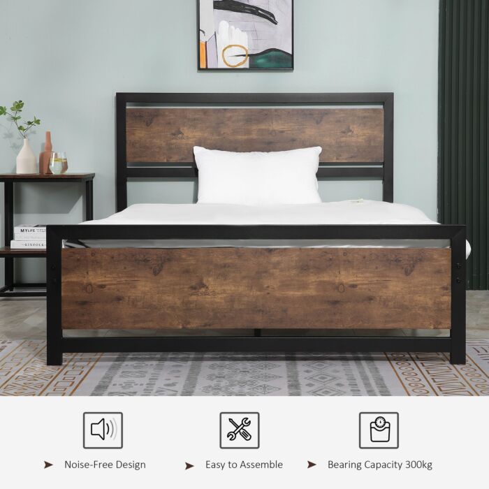 Homcom Full Bed Frame With Headboard & Footboard, Strong Slat Support Twin Size Metal Bed W/ Underbed Storage Space, No Box Spring Needed