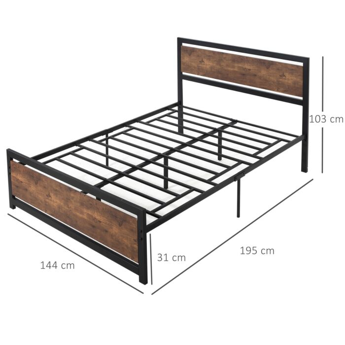 Homcom Full Bed Frame With Headboard & Footboard, Strong Slat Support Twin Size Metal Bed W/ Underbed Storage Space, No Box Spring Needed