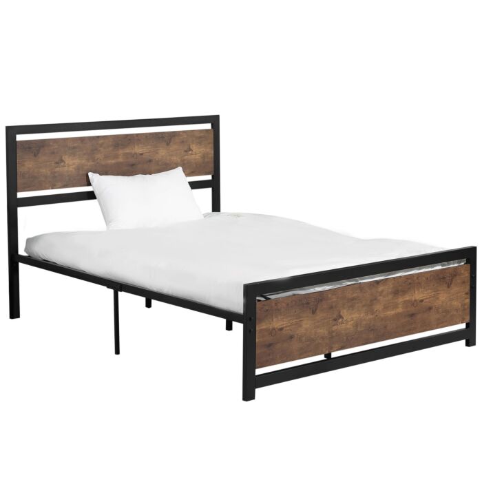 Homcom Full Bed Frame With Headboard & Footboard, Strong Slat Support Twin Size Metal Bed W/ Underbed Storage Space, No Box Spring Needed
